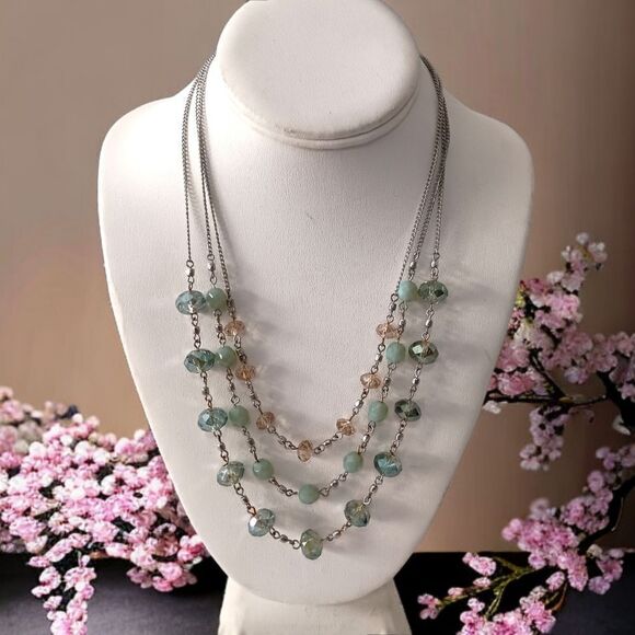Glass Faceted Beaded Neckline Multi Strand Station Pastels Silver Tone Fairy - Picture 11 of 15